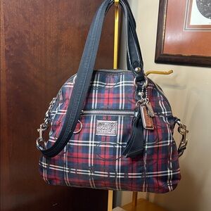 Plaid Shoulder Bag with Black Strap